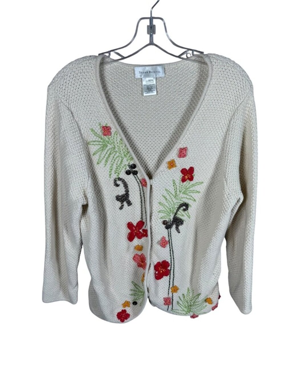 Susan Bristol Embroidered Monkey Cardigan